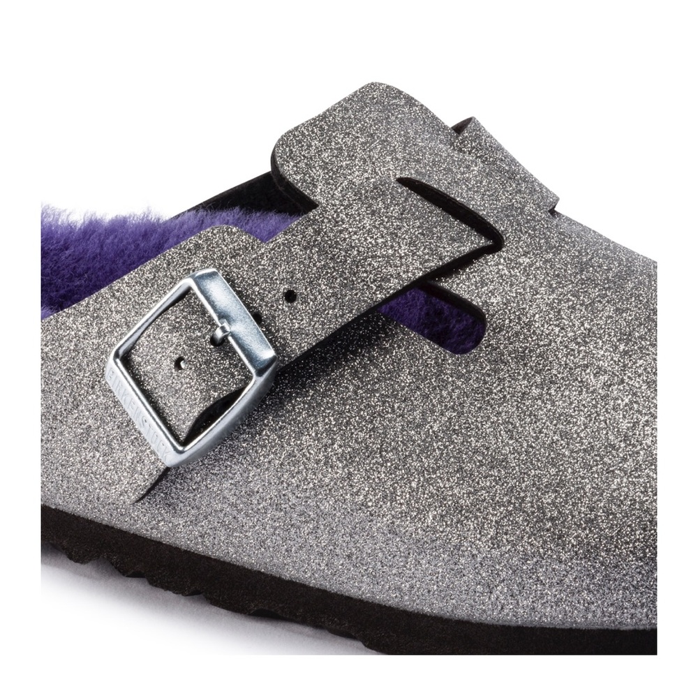 Birkenstock Silver Glitter Clogs with Purple Lining